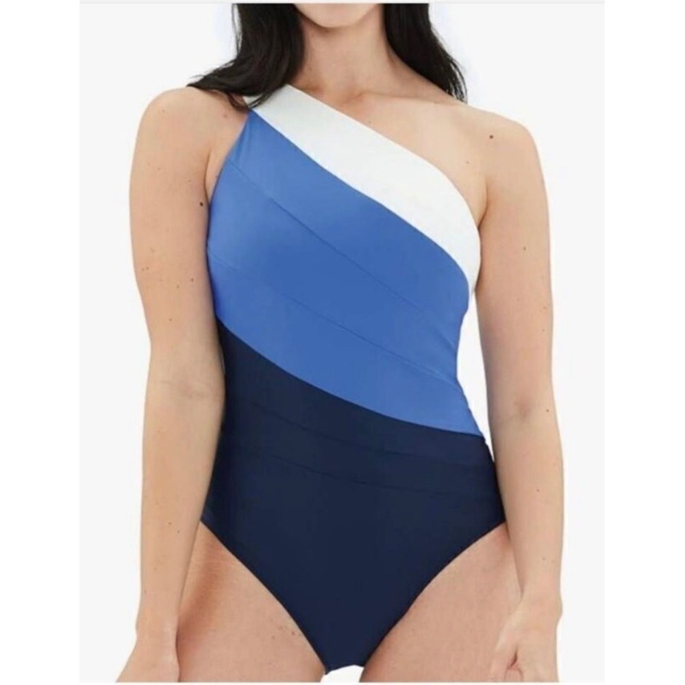 Summersalt The Sidestroke One Shoulder Swimsuit‎ Blue White Size 24 Plus Size